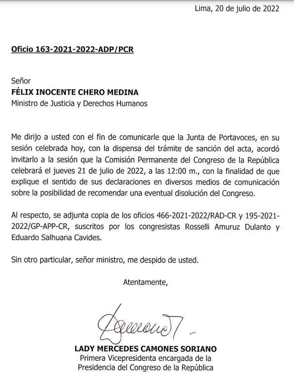 Citación al ministro de Justicia, Félix Chero.