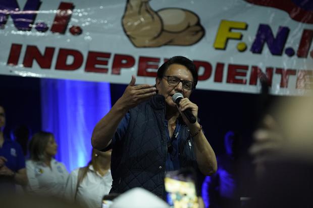 Presidential candidate Fernando Villavicencio speaks at a campaign rally moments before he was assassinated on August 10, 2023 in Quito, Ecuador.  (Photo from EFE)