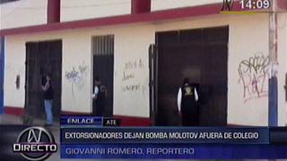 Extorsionadores dejan bomba molotov en colegio de Ate