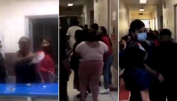 Decenas de miembros del personal médico del hospital del sur de Santiago de Chile se unieron en un parón laboral para protestar y denunciar situaciones violentas con familiares de pacientes. (Captura de video).