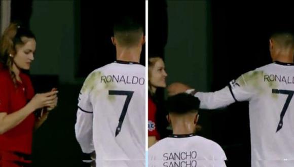 Cristiano Ronaldo no accedió a pedido de foto de una hincha en el Manchester United vs. Sheriff. (Captura: ESPN)