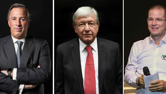 Los candidatos a la presidencia de México, de izquierda a derecha: Andrés Manuel López Obrador, Ricardo Anaya y José Antonio Meade. (AFP)