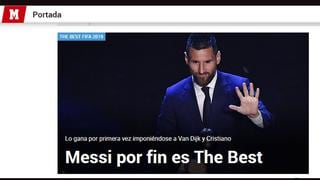 Lionel Messi ganó The Best 2019 al mejor jugador y la prensa argentina lo catalogó como "sorpresa"