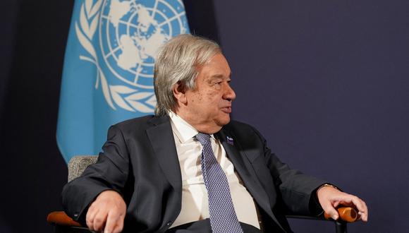 El secretario general de la ONU, Antonio Guterres, reacciona durante una reunión en Bletchley Park, en el centro de Inglaterra, el 2 de noviembre de 2023. (Foto de Joe Giddens / POOL / AFP)