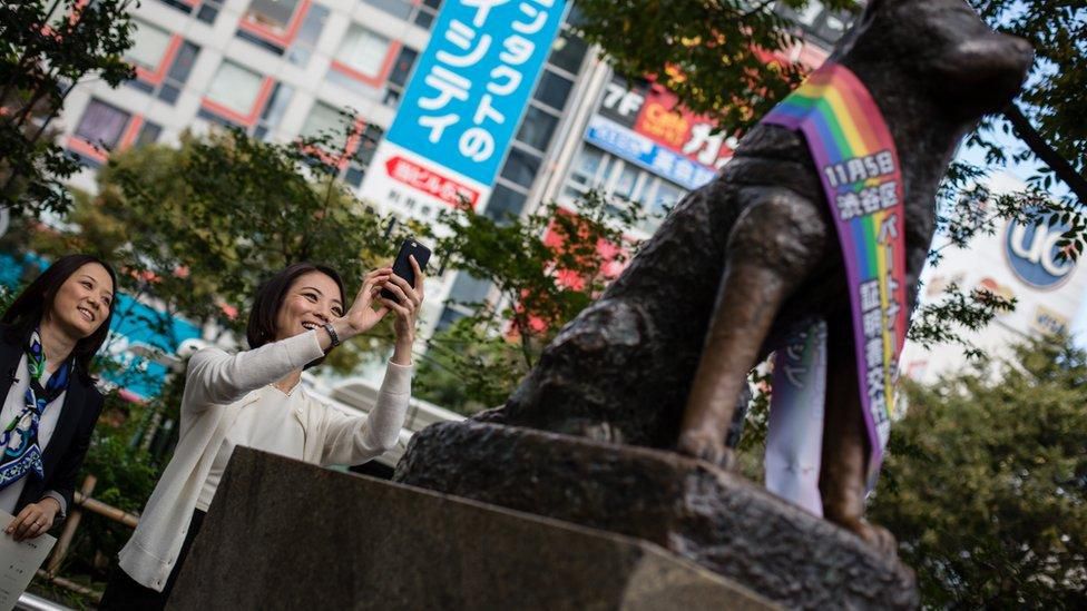 The Hachiko statue is a popular site and often a rallying point for political protests.  (GETTY IMAGES).