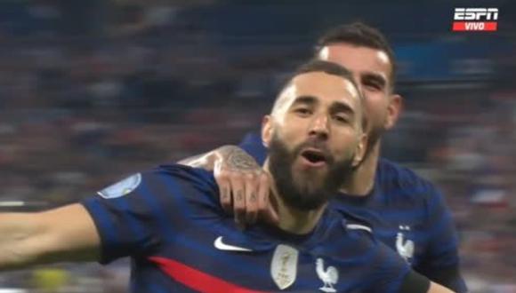 Karim Benzema abrió el marcador a favor de Francia. Foto: ESPN.