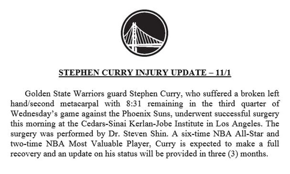 Comunicado lesión de Curry