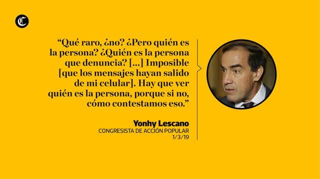 Yonhy Lescano y las expresiones con las que se ha defendido de denuncia por acoso sexual contra una periodista. (El Comercio)