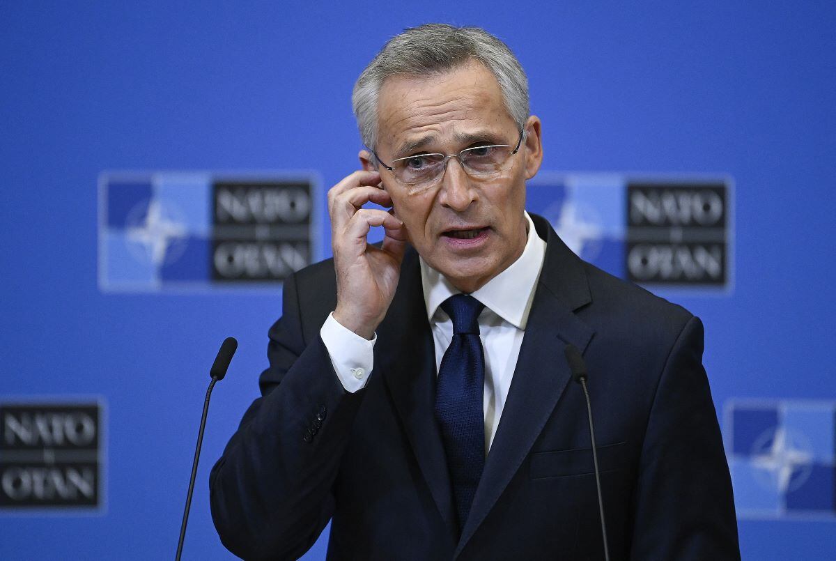 NATO Secretary General Jens Stoltenberg gestures as he addresses the media following the explosion in eastern Poland near the border with Ukraine.  (JOHN THYS / AFP).