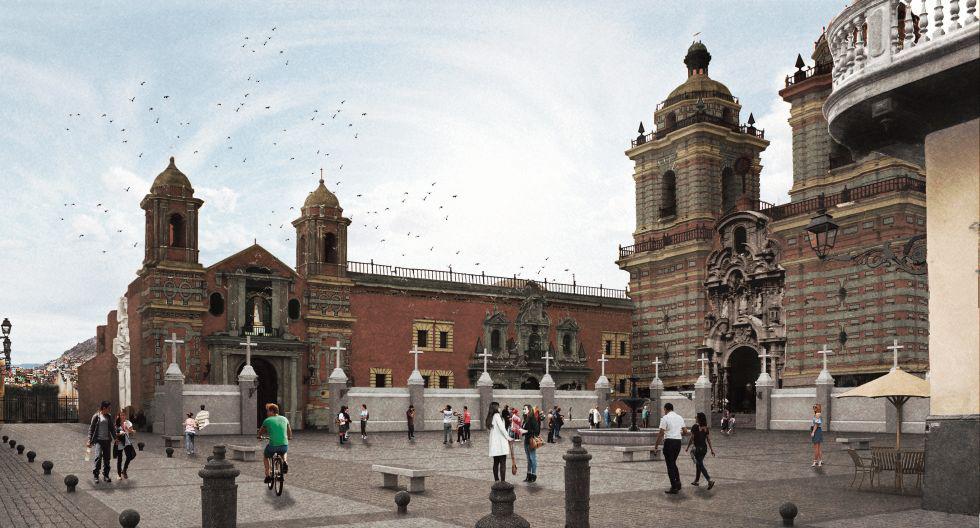 Uno de los primeros proyectos que se ejecutarán será el del eje adyacente a la iglesia San Francisco. Allí se prevén la peatonalización de las calles aledañas y la apertura al público de su plazuela. (Prolima)