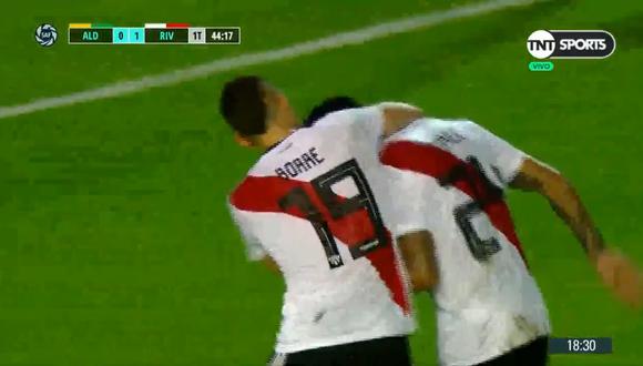 River Plate vs. Aldosivi: Enzo Pérez convirtió el 1-0 con un genial cabezazo | Foto: Captura