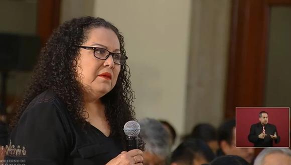 La periodista Lourdes Maldonado en una imagen del 26 de marzo del 2019 en una conferencia del presidente de México. (Captura de video).