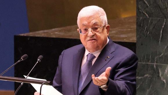 El presidente palestino Mahmud Abás se dirige a la 78.ª Asamblea General de las Naciones Unidas en la sede de la ONU en la ciudad de Nueva York el 21 de septiembre de 2023. (Foto de Thaer GHANAIM / PPO / AFP)