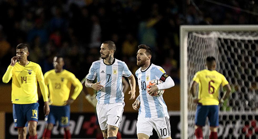 p<>. Lionel Messi volteó el partido y Argentina vence 2-1 a Ecuador en los primeros 45 minutos. (Foto: EFE)