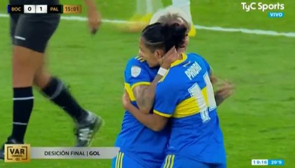 Gol de Brisa Priori para el empate 1-1 en Boca vs. Palmeiras. (Captura: TyC Sports)