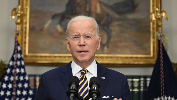 El presidente de Estados Unidos, Joe Biden, anuncia la prohibición de las importaciones estadounidenses de petróleo y gas rusos, 8 de marzo de 2022. (JIM WATSON / AFP).