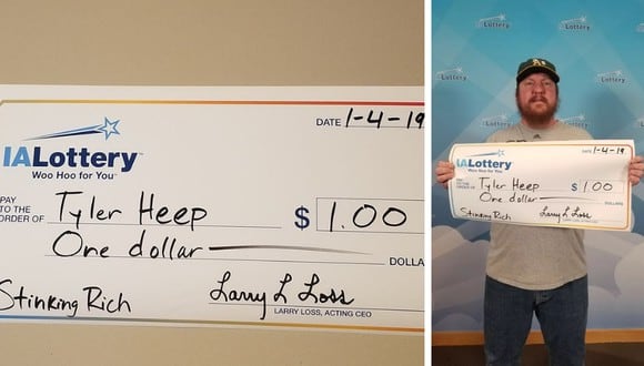 El "suertudo" le pidió a los administradores de la lotería que le entreguen su dinero como si se tratara del premio mayor. (Foto: Tyler Heep en Facebook)