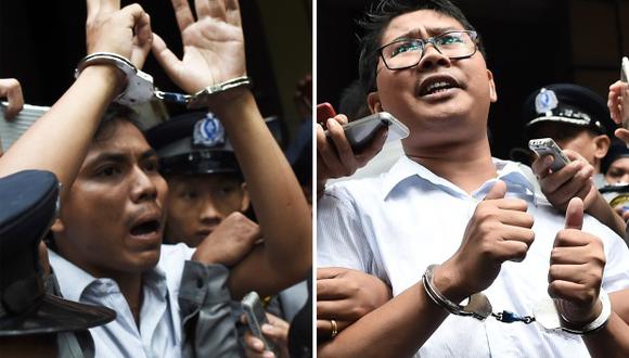 Wa Lone y Kyaw Soe Oo, de 32 y 28 años, respectivamente, fueron detenidos la noche del 12 de diciembre de 2017 en posesión de documentos confidenciales. (Foto: AFP)
