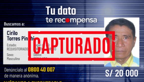 Cirilo Torres, padre de la legisladora Rosio Torres, fue capturado en Tarapoto después de estar 20 años prófugo | Imagen: Ministerio del Interior