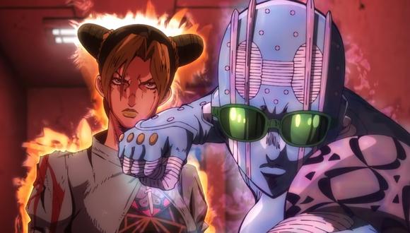 Jolyne Cujoh junto a su 'stand' Stone Free en el tráiler de "Jojo's Bizarre Adventure Parte 6: Stone Ocean". Fuente: Netflix.