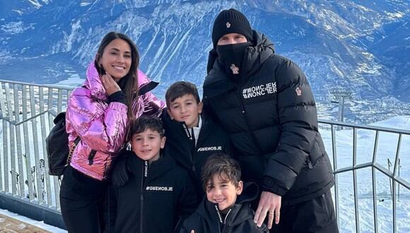 Lionel Messi junto a su familia en los Alpes (Foto: Antonela Rocuzzo / Instagram