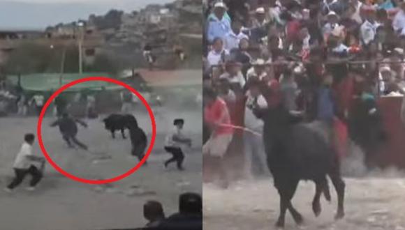 Toro se soltó de ruedo en Ayacucho y cornea a joven que resultó herido de gravedad. (Foto: TV Perú)