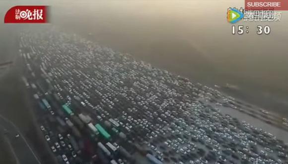 YouTube: el atasco vehicular registrado por un dron en China