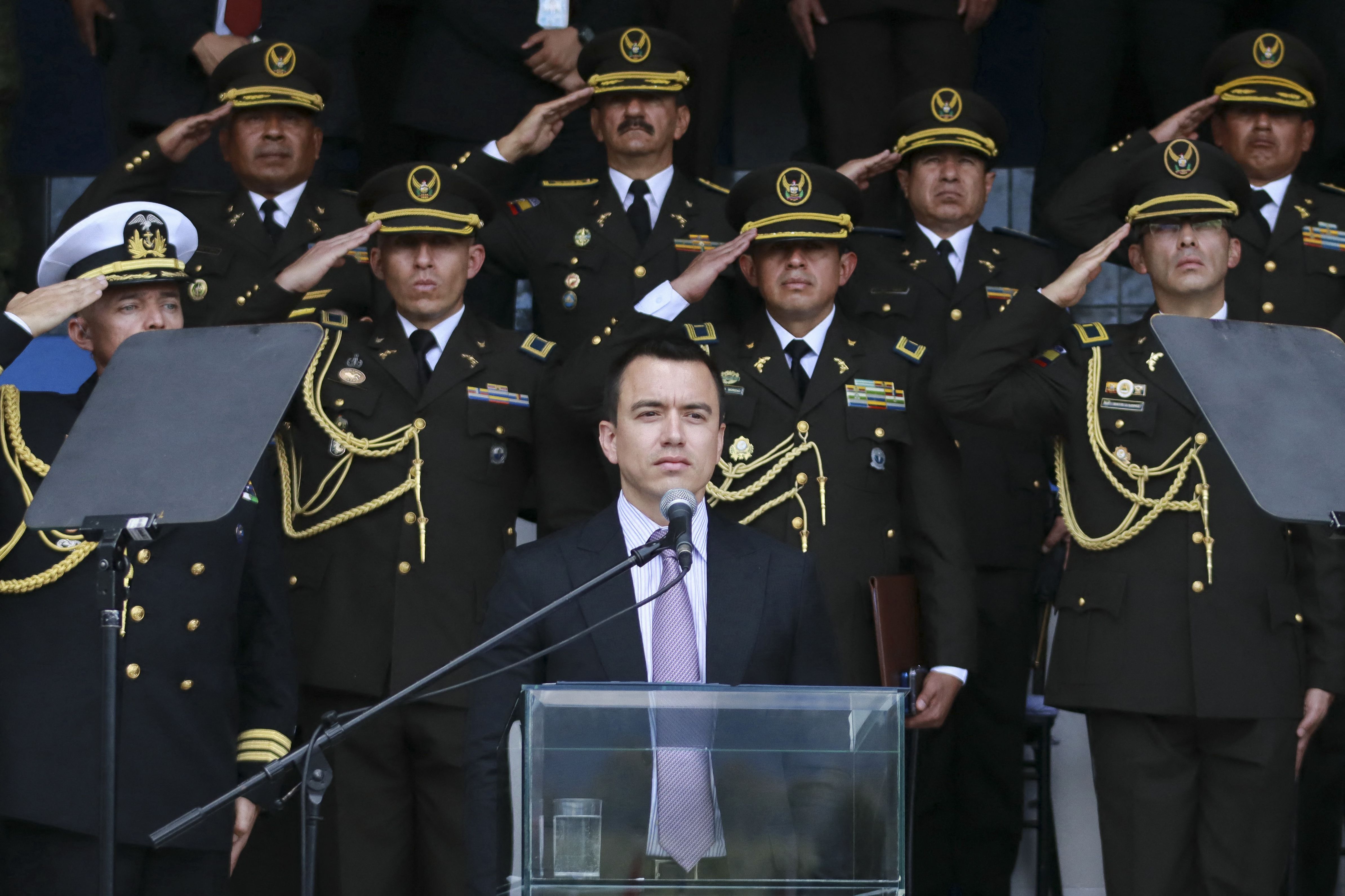 President Daniel Noboa participates in a ceremony to hand over equipment to the National Police of Ecuador on January 22, 2024. (AFP).