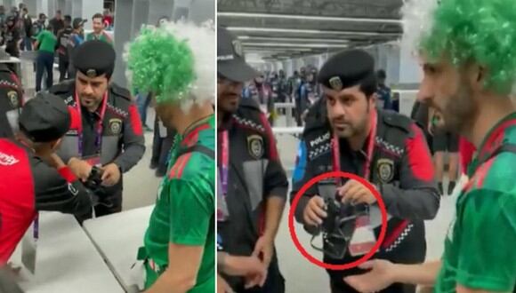 En esta imagen se aprecia al mexicano que trató de ingresar alcohol a un estadio a través de unos ‘binoculares’. (Foto: @theawayfans / Twitter)
