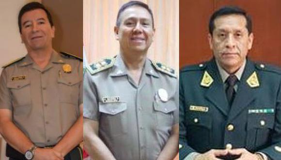 De izquierda a derecha: Gallardo Mendoza, Bueno Victoriano, Parra Saldaña. Los tres ocupan desde hoy los cargos de comandante, subcomandante e inspector general de la PNP.