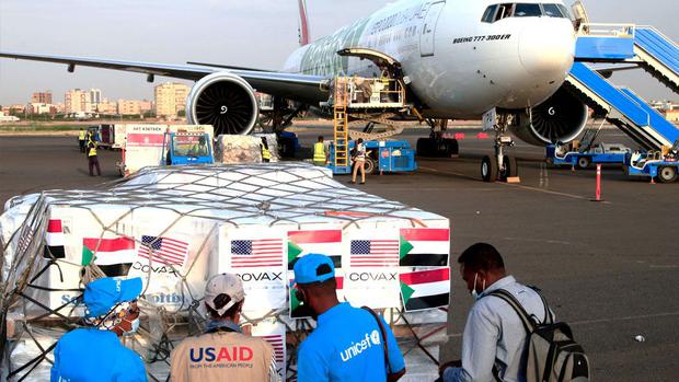 The image of the shipment of covid vaccines from the Covax mechanism landed in Sudan in early October 2021. (AFP)