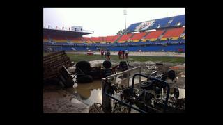 Así quedó de inundado el estadio de Montpellier de Francia