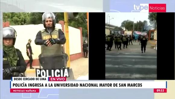 Policía ingres a la universidad de San Marcos. (Foto: TV Perú)