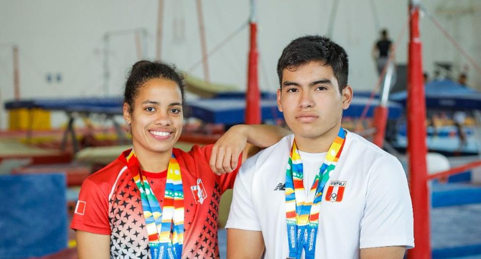 Ana Karina (dos oros individuales y una de plata en equipos) y Edward (oro y bronce individual y una de plata en equipos), los dos gimnastas peruanos que destacaron en los Bolivarianos. (Foto: Joel Alonzo)