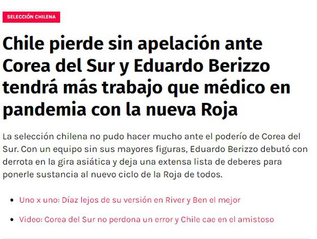 Publicación de 'Redgol' tras debut de Eduardo Berizzo en Chile.
