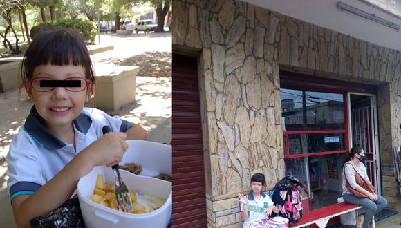 Milagro come en la plaza cerca su colegio, tras tener prohibido comer con sus compañeros en el comedor de la institución. (Foto: Facebook)