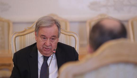Antonio Guterres se reunió en Moscú con el canciller de Rusia, Sergei Lavrov.  (MAXIM SHIPENKOV / POOL / AFP).