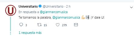 Universitario de Deportes espera por el tema de Gian Marco. (Twitter)