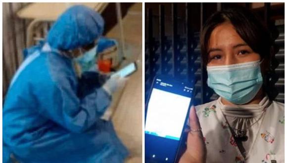 Joven enfermera da su último examen en el celular mientras tomaba hisopados a pacientes. (Foto: Todo Noticias)