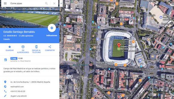 La rivalidad de las hinchadas madridistas fue llevada a la app de mapas de Google. (Foto: Google Maps)