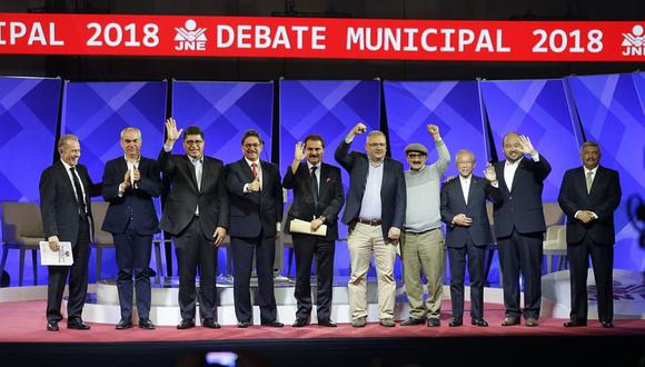 Diez de los veinte candidatos a la Municipalidad de Lima participaron en el debate del JNE de hoy. (Foto: Alonso Chero/ El Comercio)