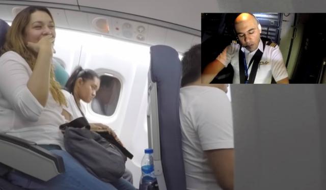 Se viralizó en Facebook el instante en que un piloto le pide matrimonio a su novia, quien iba como pasajera de un vuelo comercial. (Foto: Captura)