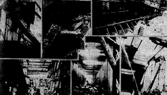 Imágenes que muestran la destrucción de la Biblioteca Nacional debido al incendio producido en mayo de 1943.