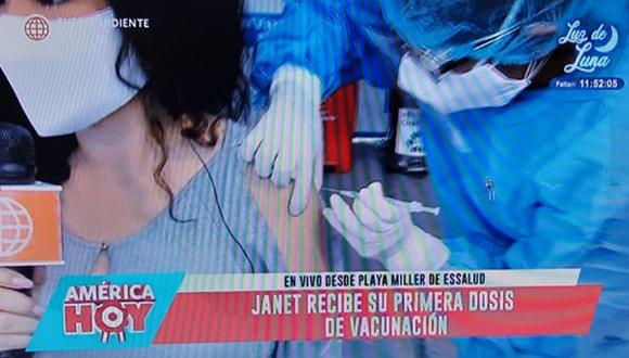 Janet Barboza emocionada porque se vacunó contra el COVID-19. (Foto: Captura de video)