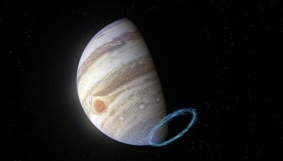 Reproducción de los vientos estratosféricos cerca del polo sur de Júpiter. (Foto: ESO/L. CALÇADA & NASA/JPL-CALTECH/SWRI/MSSS)