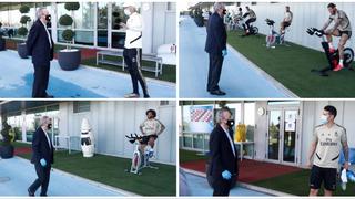 Con mascarilla y guardando distancia: Florentino Pérez visitó el entrenamiento del Real Madrid en Valdebebas | FOTOS