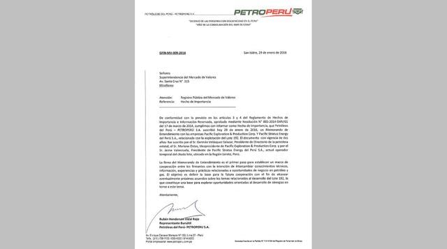 Petro-Perú firmó memorando de entendimiento por el lote 192 - 2