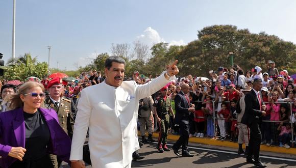 El presidente de Venezuela, Nicolás Maduro, durante en un evento con motivo del Bicentenario de la Batalla Naval del Lago de Maracaibo, en Maracaibo, Estado Zulia, Venezuela, el 24 de julio de 2023. (Foto de la Presidencia de Venezuela / AFP)