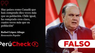 Es falso que Canadá y Chile hayan comprado “diez” y “cinco veces más” vacunas de las que sus poblaciones necesitan, como dijo López Aliaga