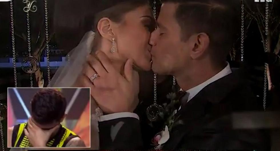 Esto es Guerra: Yaco Eskenazi lloró tras emotiva sorpresa de Natalie Vértiz, por sus bodas de algodón. (Foto: Captura América TV)